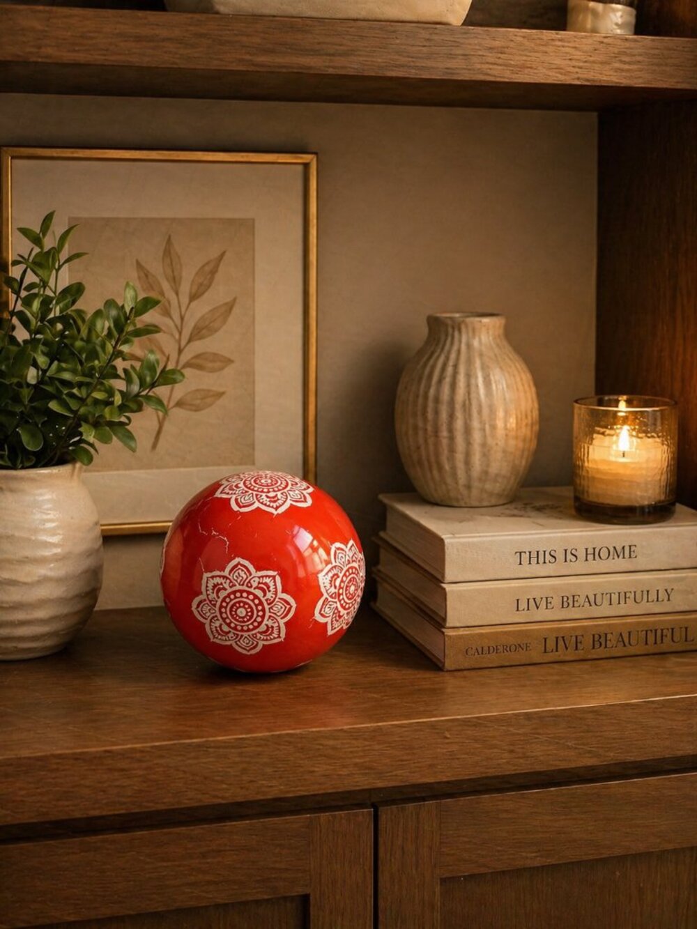 Orange Mandala Shelf Decor